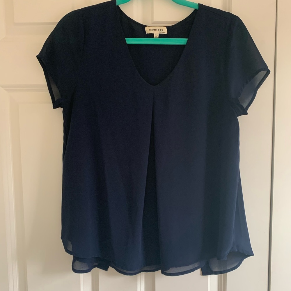 Navy blue, short sleeve blouse